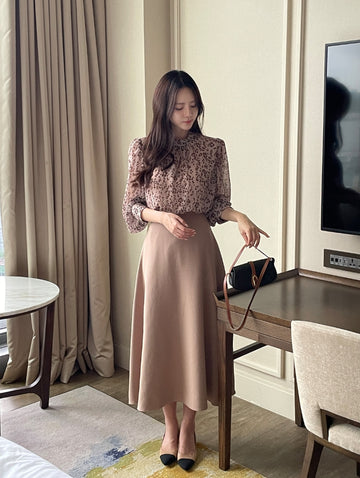 Ser Leopard Chiffon Shirring Blouse